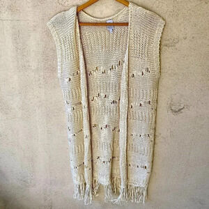 Pholya Italian Open Front Fringe Knit Cardigan Vest Small